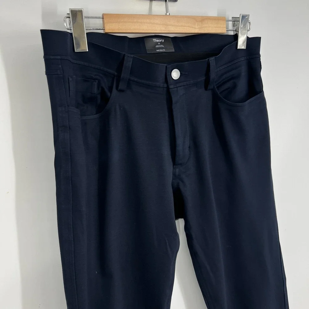 Theory Tech Raffi Slim Fit Dress Pants Mens Size 32 Navy Blue Stretch Flat Front